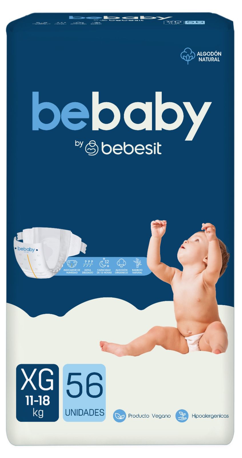 Pañales Bebaby Talla XG 56 Unidades Hipoalergénico