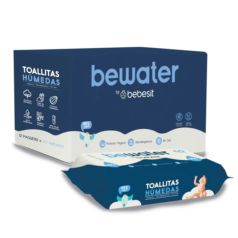 Toallitas Húmedas 99% Agua Be Water by Bebesit Caja 12x60u