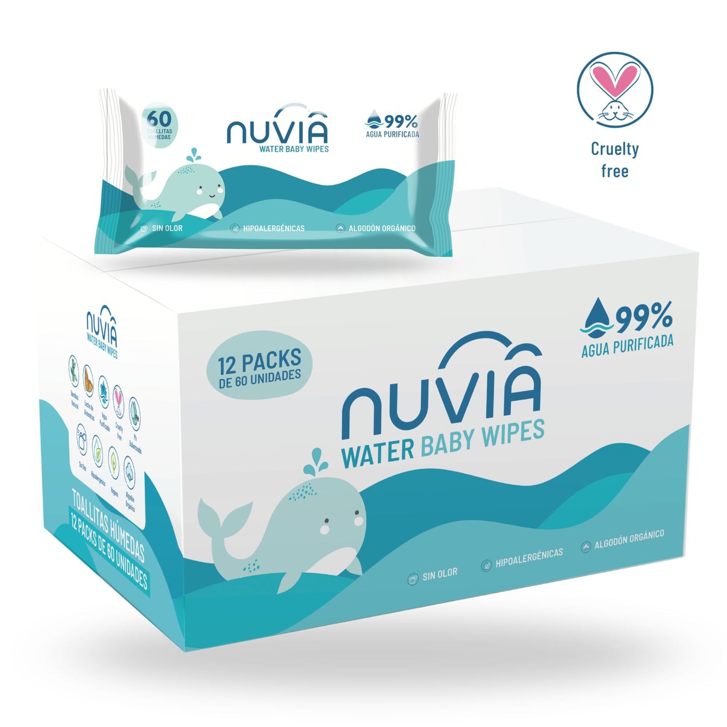 Toallitas Húmedas 99% Agua Nuvia Caja 12x60u