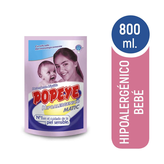 Detergente Líquido Popeye Bebé Hipoalergénico Matic 800 ml