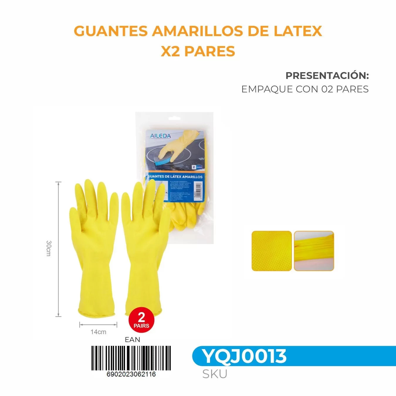 Guantes Amarillos de Latex 2 Pares